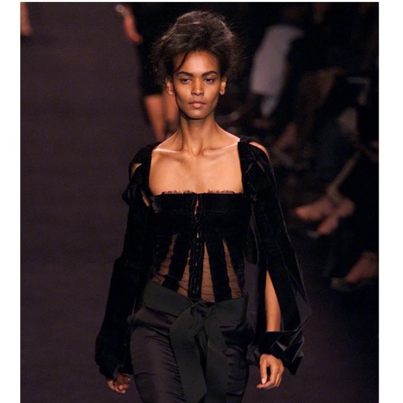 TOM FORD YSL 2002 Burgundy Velvet Corset Bustier Lace Runway Top 42 10 NWT - Picture 6 of 16